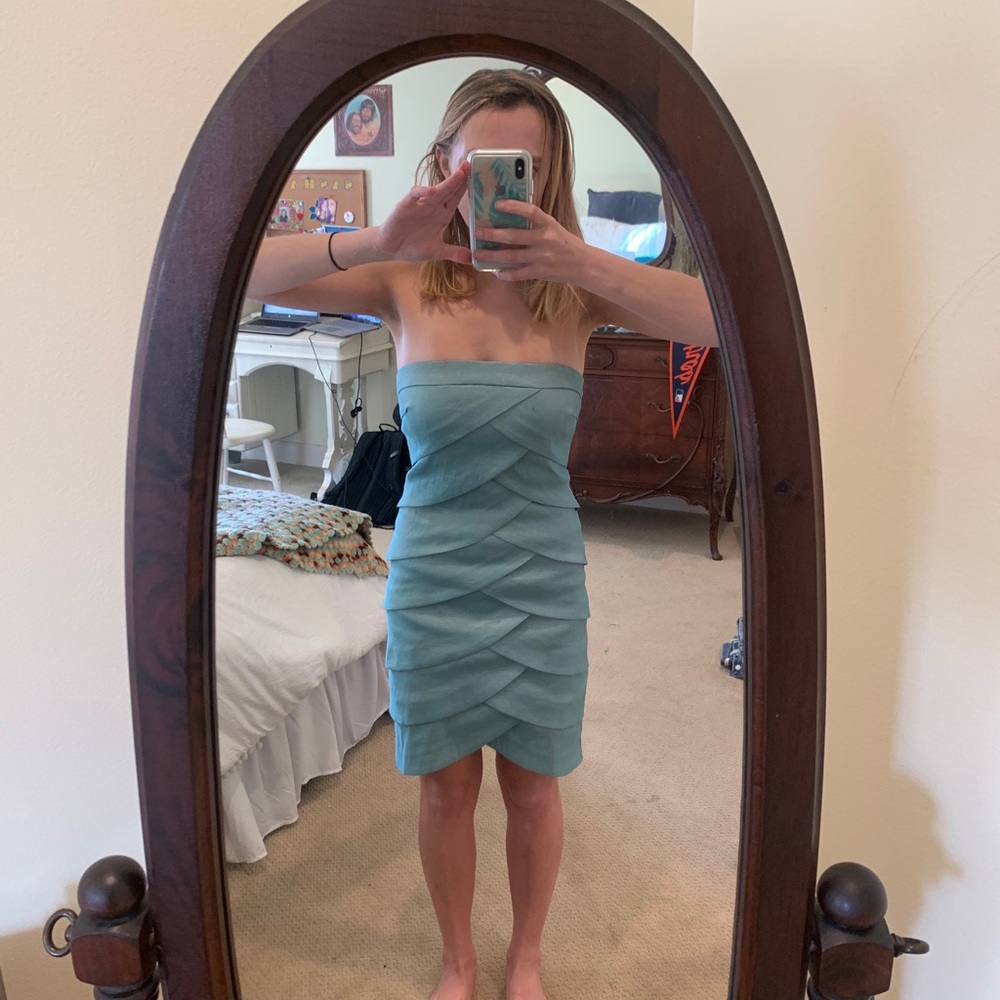 Blue strapless dress